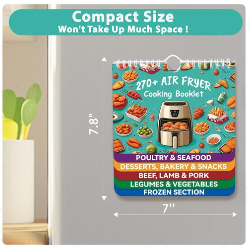 270+ Foods Air Fryer Cooking Guide Magnetic, Air Fryer Cheat Sheet Magnets Cooking Guide Booklet, Air Fryer Accessories for Air Fryer Cooking Guide Flip Chart, Air Fryer Temp and Time Chart