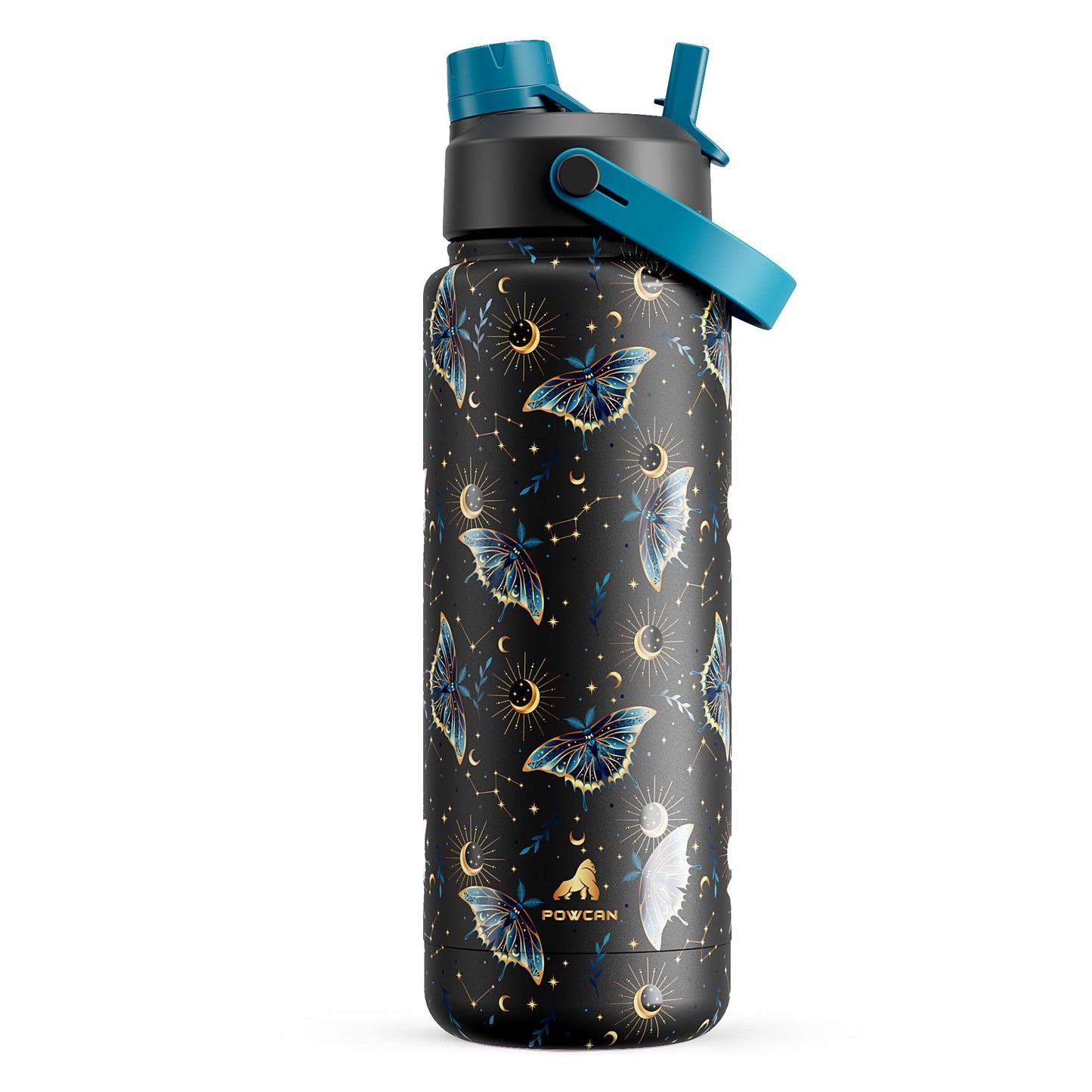 POWCAN 32 oz Insulated Water Bottle with 2-in-1 Straw and Spout Lid, Keep Cold 24H, Leak-Proof, BPA-Free, Double Wall Stainless Steel Water Bottle for Sports, Gym, Travel and School (Gilded Flutter)