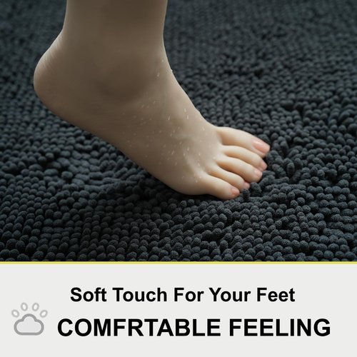 BOANKODU Bathroom Rugs - Extra Soft Chenille Bath Mats | Quick Dry, Machine Washable, 15x23, Dark Grey