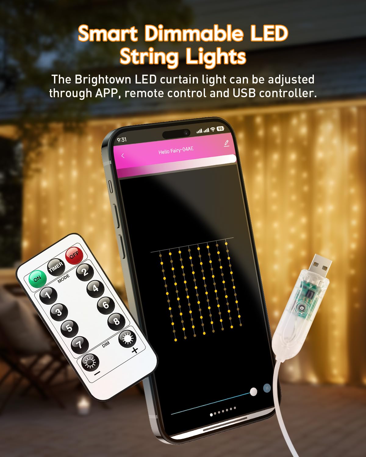 Smart Curtain Lights, USB Plug in, 9.8ft 300 LED Window Smart String Light with APP and Remote, 8 Modes, Waterproof Fairy Lights for Bedroom, Indoor, Weddings, Party, Christmas Ramadan Decorations