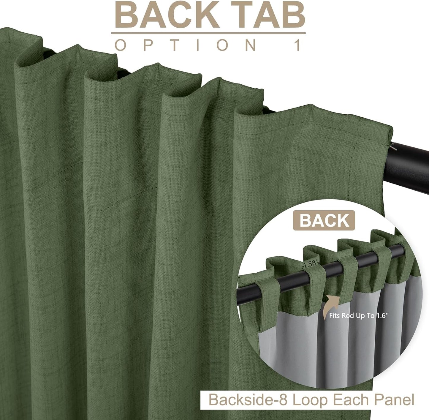 Skiennix 100% Blackout Linen Curtains - Thermal Insulated Drapes, Olive Green, 50" W x 102" L, 2 Panels Set