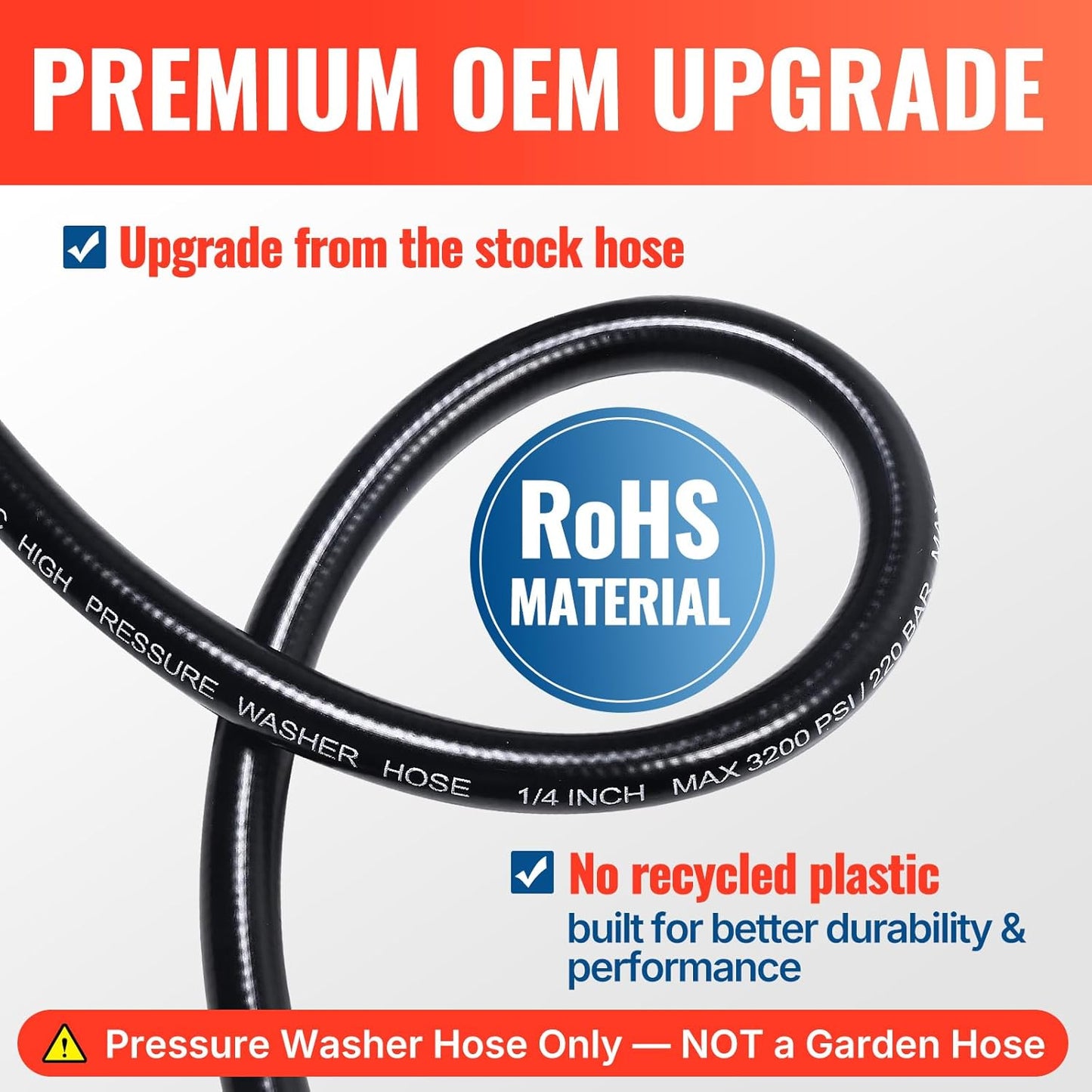 YAMATIC Pressure Washer Hose - 50FT x 1/4" Kink Resistant | 3200 PSI Upgrade with M22-14mm Brass Fittings for Ryobi, Troy Bilt, Greenworks, CRAFTSMAN