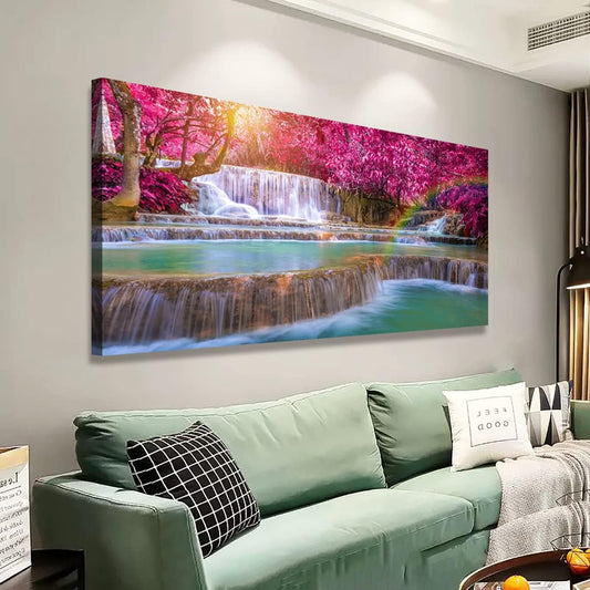 SiGuTie Waterfall Landscape Canvas Wall Art Prints Poster Lake Tree Pictures Wall Decor Natural Scenery Painting for Living Room Bedroom Kitchen Home Decoration 20x40 Artwork Easy Hanging