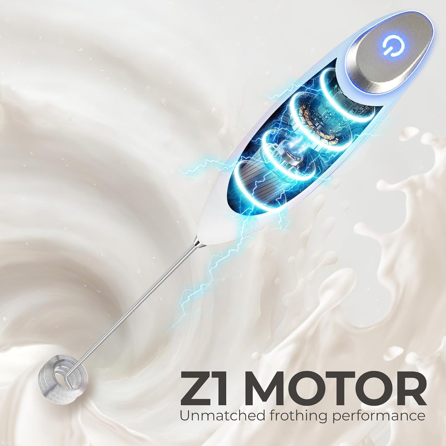 Zulay Kitchen Tornado Triple Whisk Milk Frother - Handheld Foam Maker for Coffee & Lattes - Includes 4 Duracell Batteries - Sky Cloud