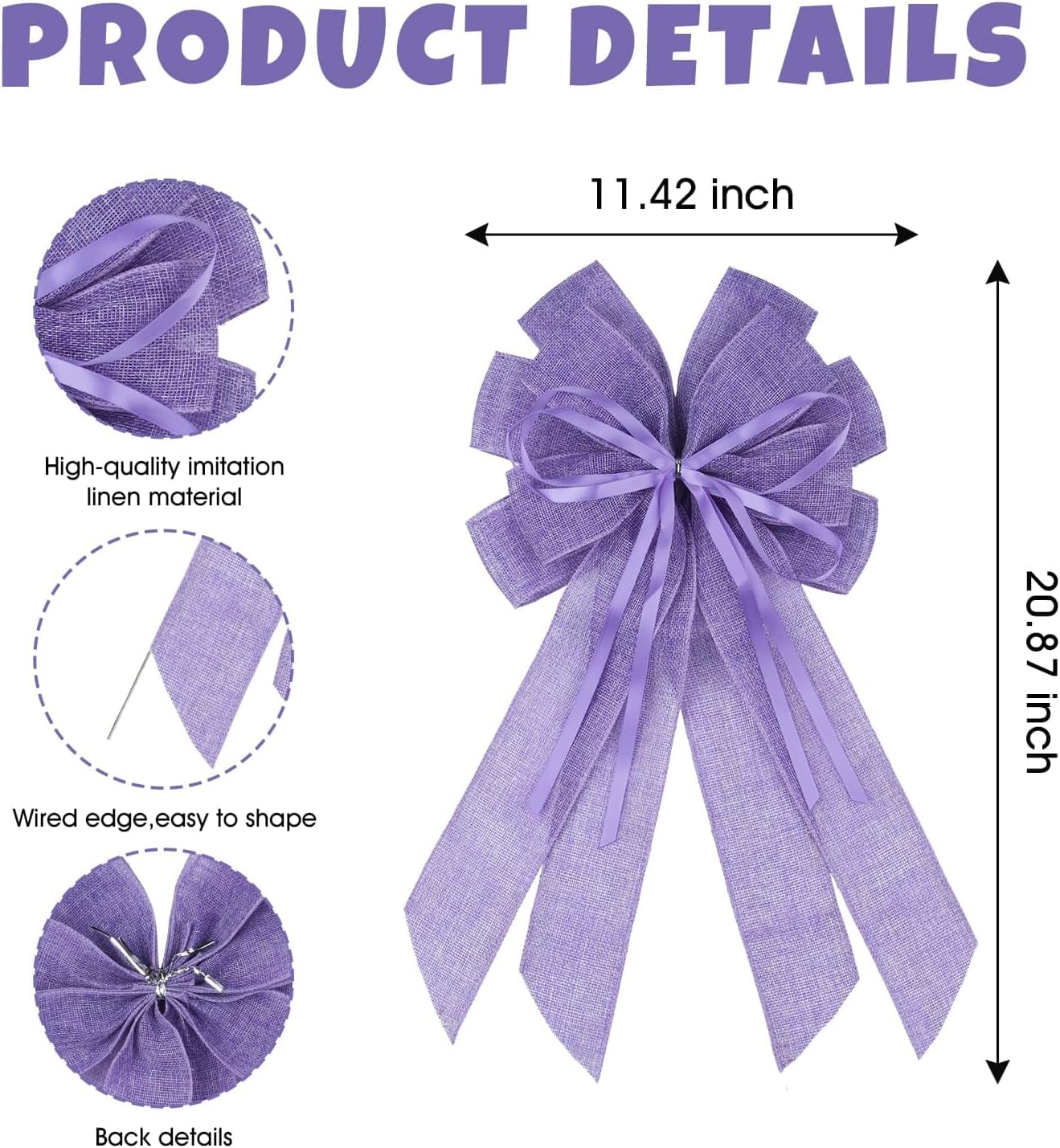 YKW Large Purple Burlap Bow - Elegant 20x11 Inch Wreath Decor for Weddings & Holidays