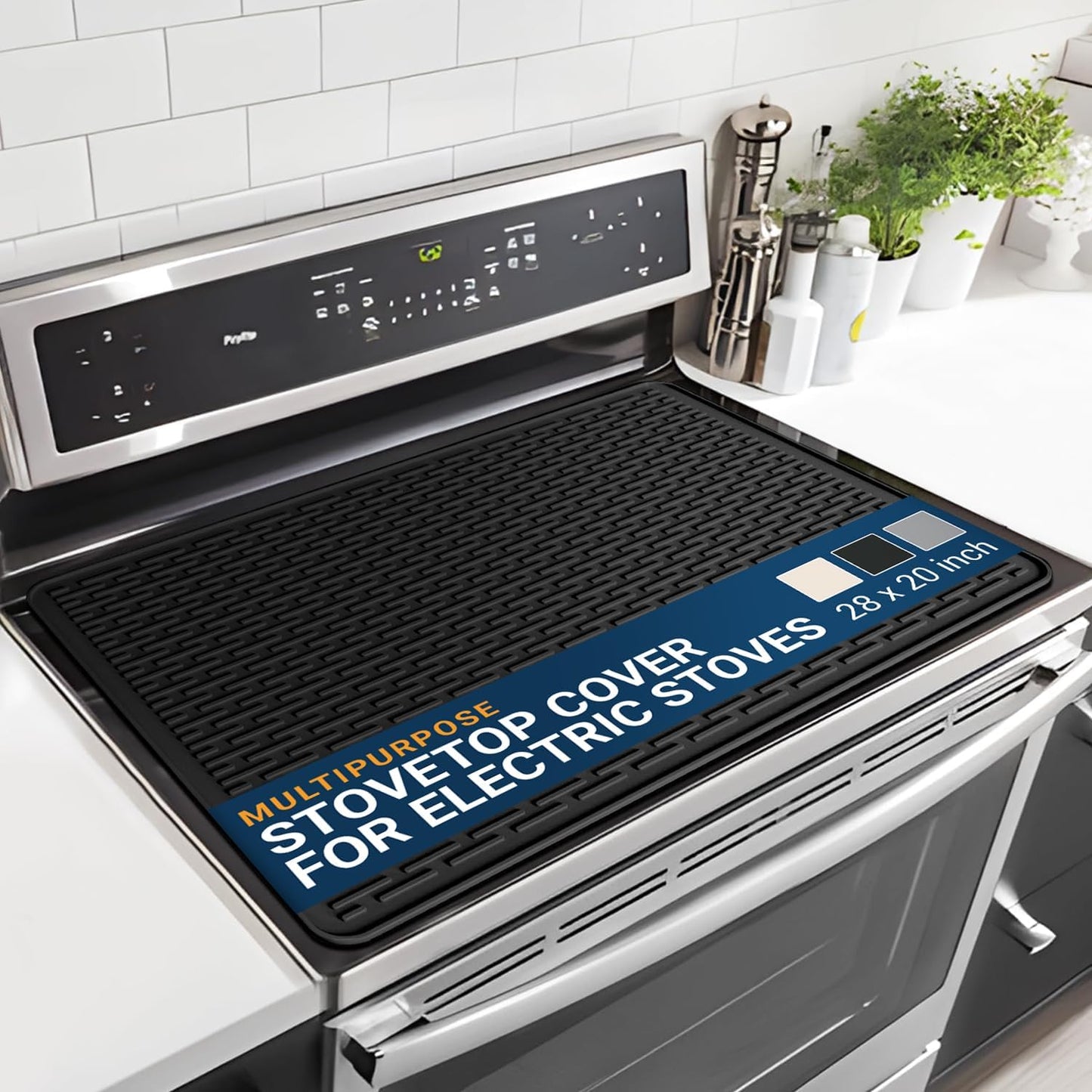 Skiennix Thick Stove Top Cover - Heat-Resistant Silicone Mat for Electric Stoves | 28 x 20 Inch - Black