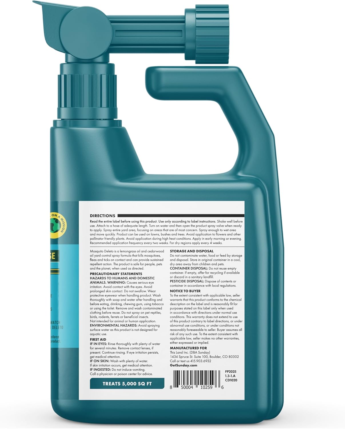 Sunday Mosquito Deleto - Powerful Mosquito Repellent Spray - Lemongrass & Cedar Oil - 32 Fl Oz, Lasts 4 Weeks