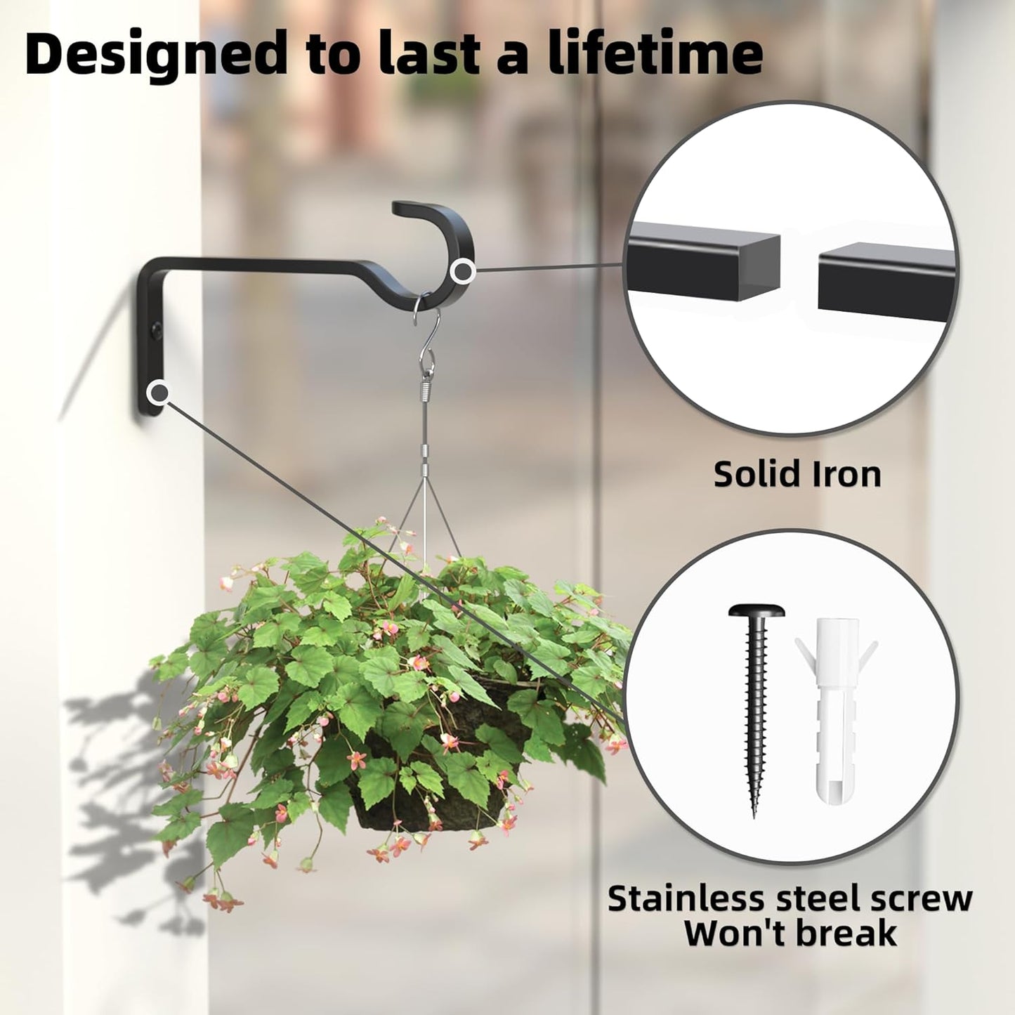 Saffruff Heavy Duty Plant Hooks - 6-Inch Outdoor Hangers | Hold 35lbs for Baskets, Feeders, Lanterns - Black