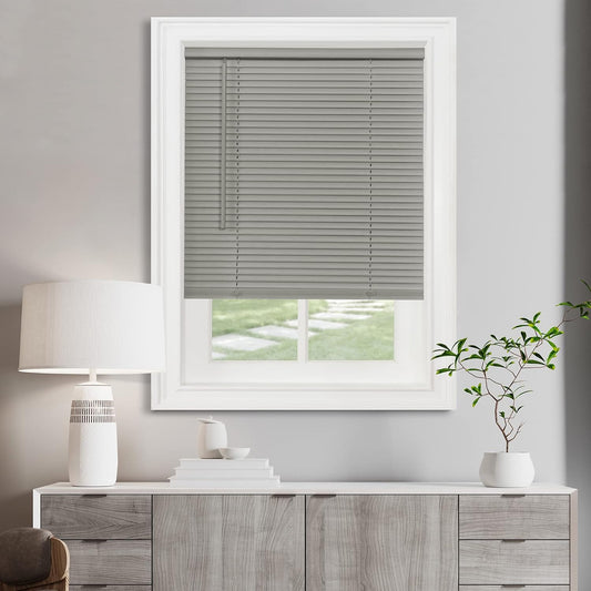 Achim Home Decor Cordless Mini Blinds - Light Filtering, 30" Width x 64" Length, Grey