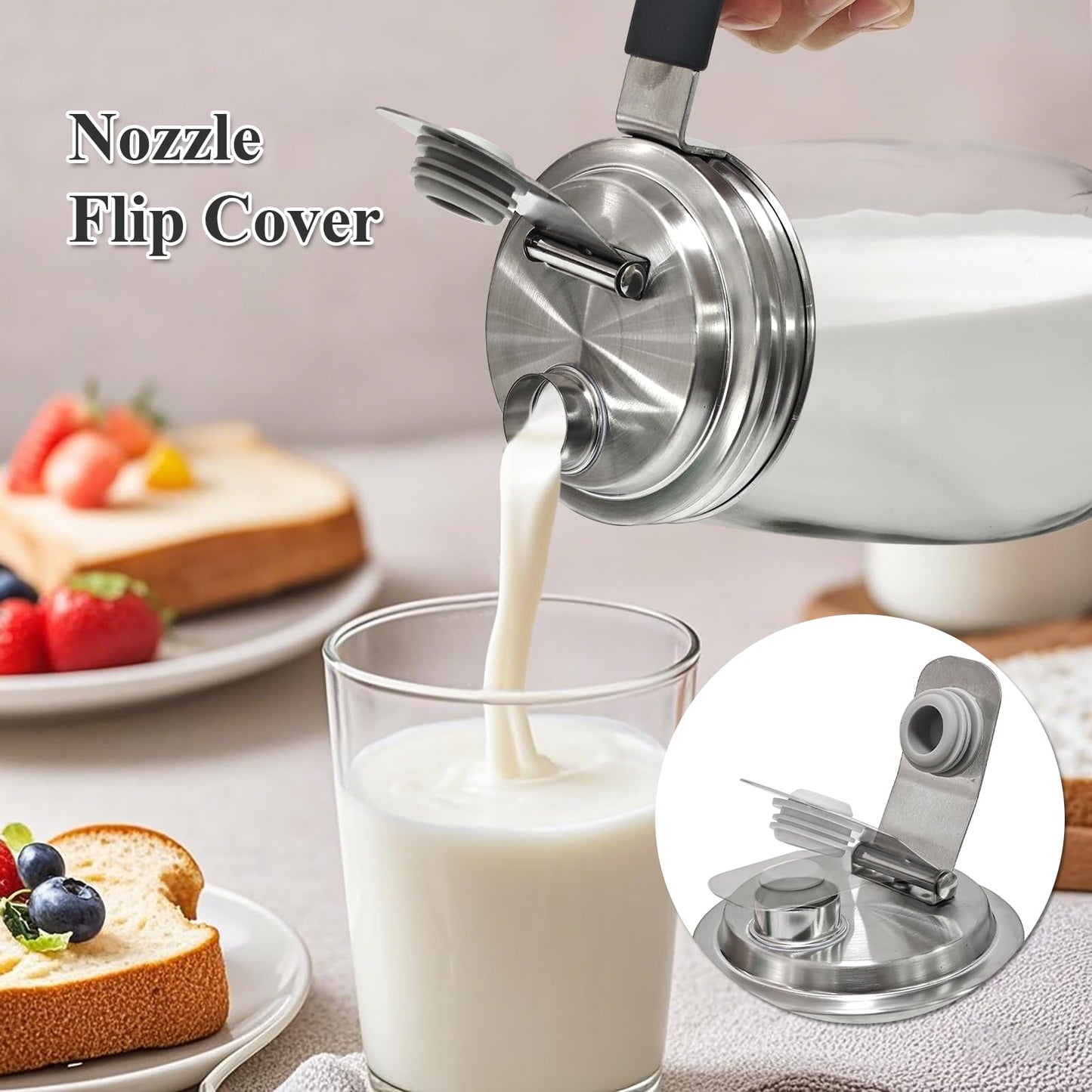 2PCS Mason Jar Pour Spout Lid Stainless Steel with Handle,Wide Mouth Pour Spout Flip Cap Lids for Mason Jars, Reusable Mason Jars Lid,Leak Proof Seal, for Drinking Salad Dressing & Food
