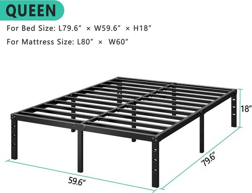 HLIPHA Metal Platform Bed Frame - 18 Inch Tall Queen Size | Heavy Duty Support Slats, Easy Assembly, Black
