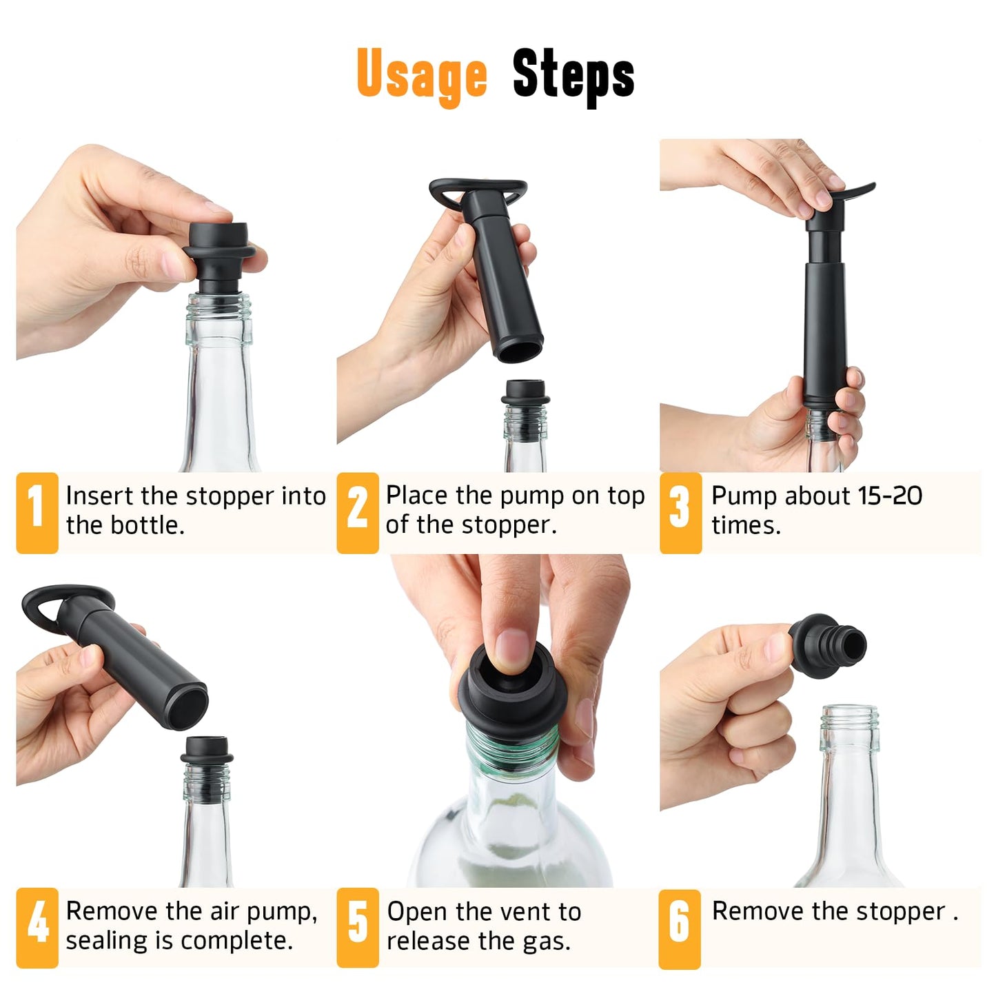 OWO Wine Vacuum Pump and 8 Stopper, Wine Saver & Preserver, Reusable Air Remover Pump Keeps Fresh