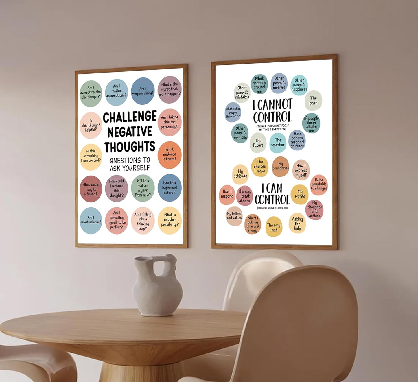 2Pcs Mental Health Wall Art - Motivational Canvas Prints for Challenging Negative Thoughts | 12x16in Unframed