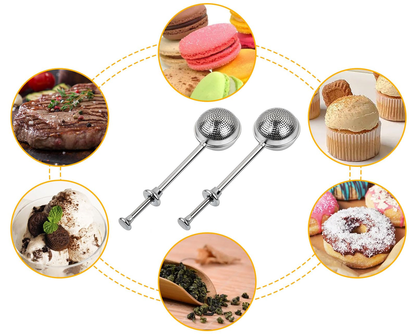 Victhur Flour Sifter 304 Stainless Steel Flour Duster Tea Strainer set of 2 Spring-operated Handle Strainer for Baking, Sifting Sugar, Flour, Spices, and Herbs