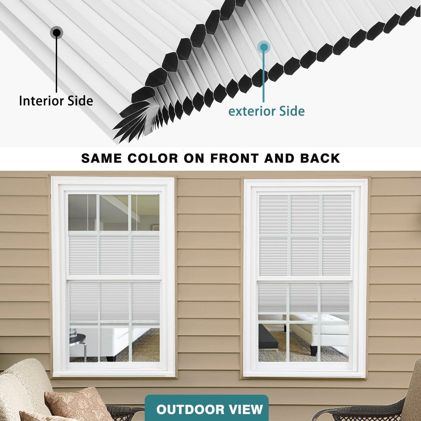 Changshade Top Down Bottom Up Shades,Blackout Cellular Shades Cordless,Top Down Bottom Up Cellular Shades,Honeycomb Blinds for Windows,Cellular Blinds Cordless,24Wide*50High,White