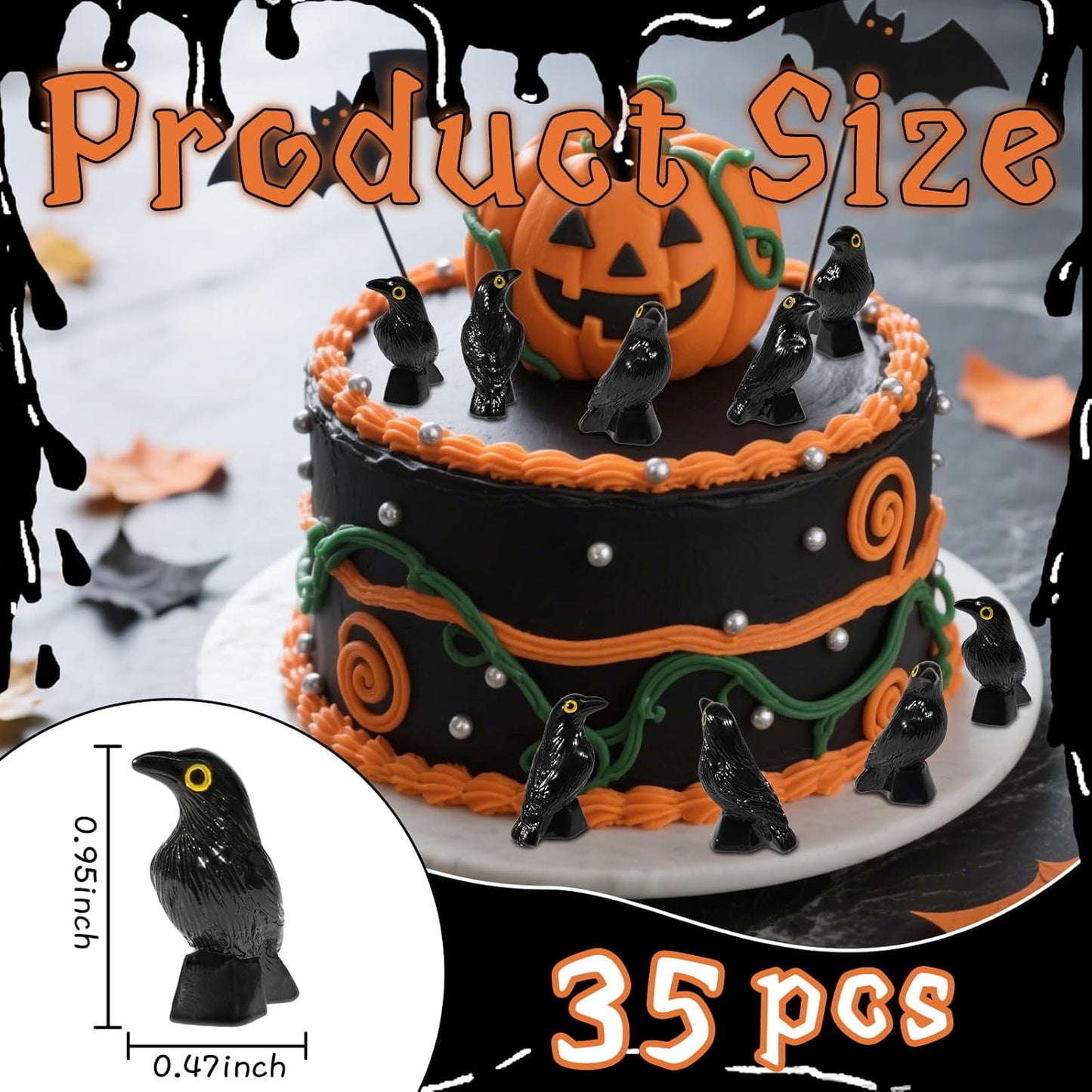 Skiennix Miniature Crows Figurines - 35 Pcs Black Raven Resin Animals for Halloween Decor
