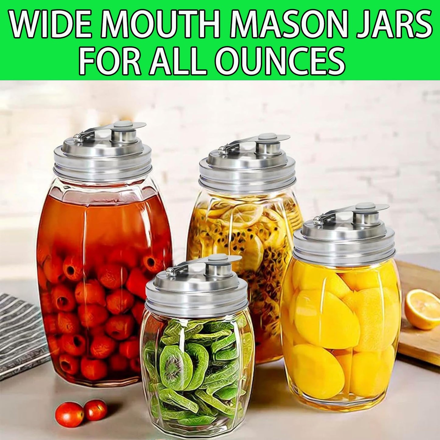 Mason Jar Wide Mouth Lid Stainless Steel Pour Spout Flip Cap,2 Pack Mason Jar Anticracking Pitcher Rust Leak Proof Seal Cover for Home Brewing Fruit Fermenting Drinks Salad (Wide Mouth)