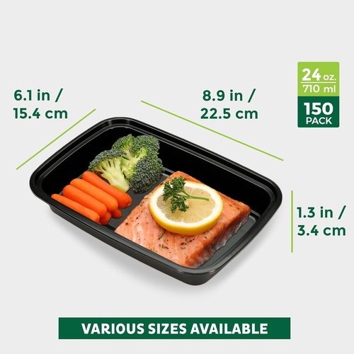 Freshware Meal Prep Containers - 150 Pack 1 Compartment Food Storage with Lids | BPA Free, Stackable, Microwave Safe (24 oz)
