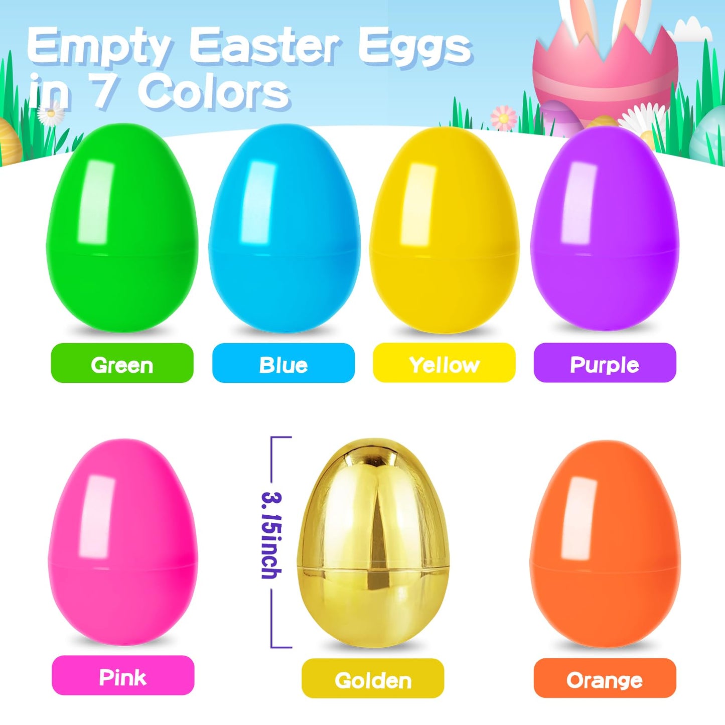 Garma 72 Pcs 3.15'' Easter Eggs - Empty Bright Colors Plastic Eggs with 6 Golden Eggshell Bulks for Easter Party Favors Supplies Easter Egg Hunt Game Basket Stuffers Fillers Classroom Exchange Prize