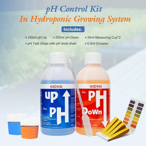 Hydroponics pH Control Kit - pH Up & Down Solution with Test Strips | 8.45oz/250ml