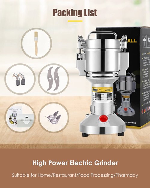 CGOLDENWALL 300g Electric Grain Mill Grinder Safety Upgraded Spice Grinder Pulverizer Stainless Steel Machine for Dry Spices Herbs Grains Coffee Seeds Rice Corn Pepper 110V