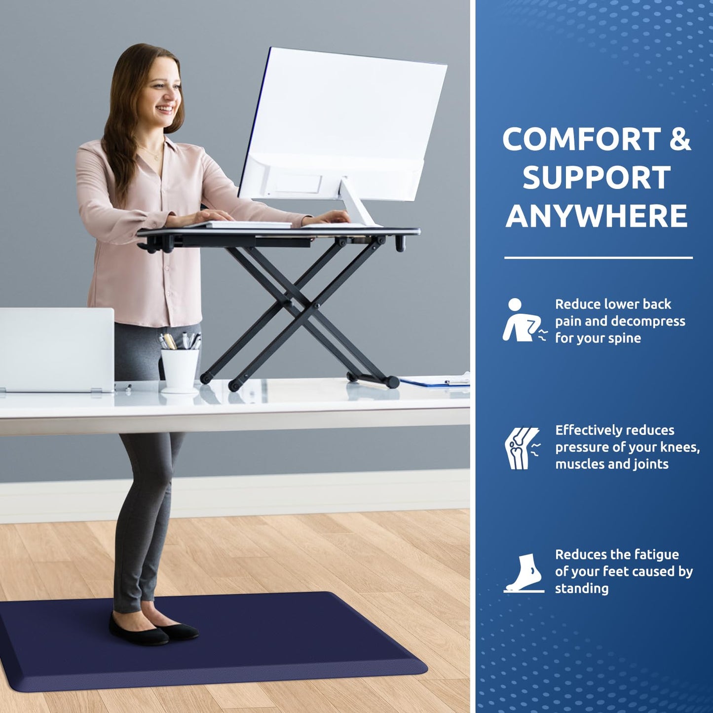 KitchenClouds Kitchen Mat Cushioned Anti Fatigue Rug 20"x32" Water Resistant, Non Slip, Standing and Comfort Desk/Floor Mats for House Sink Office (Blue)