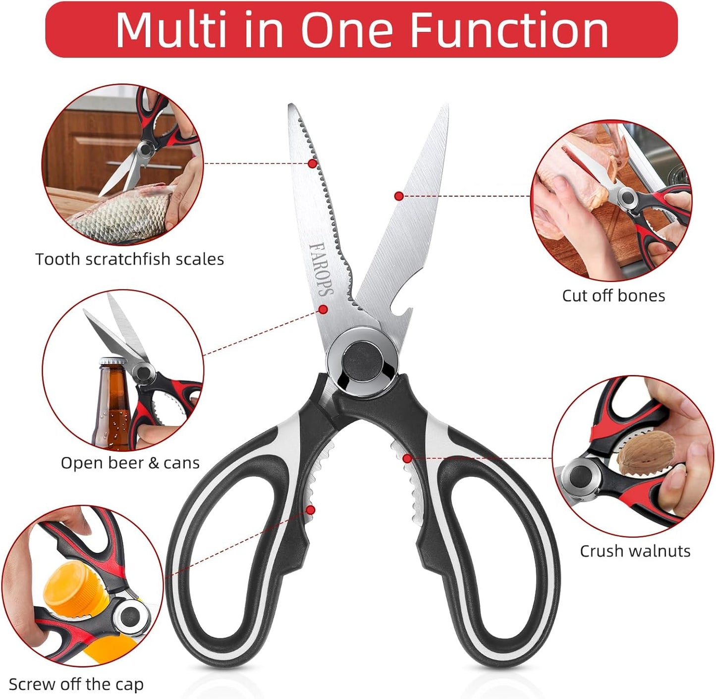 Raptor Kitchen Scissors - Heavy Duty Multi-Function Meat Shears | Dishwasher Safe, 2-Pack Set
