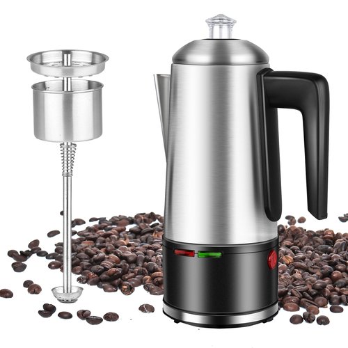 HOMOKUS Electric Coffee Percolator 12 CUPS Percolator Coffee Pot,800W Percolator Coffee Maker Stainless Steel with Clear Knob Cool-touch Handle,Coffee Pot Percolator Auto Keep Warm Function