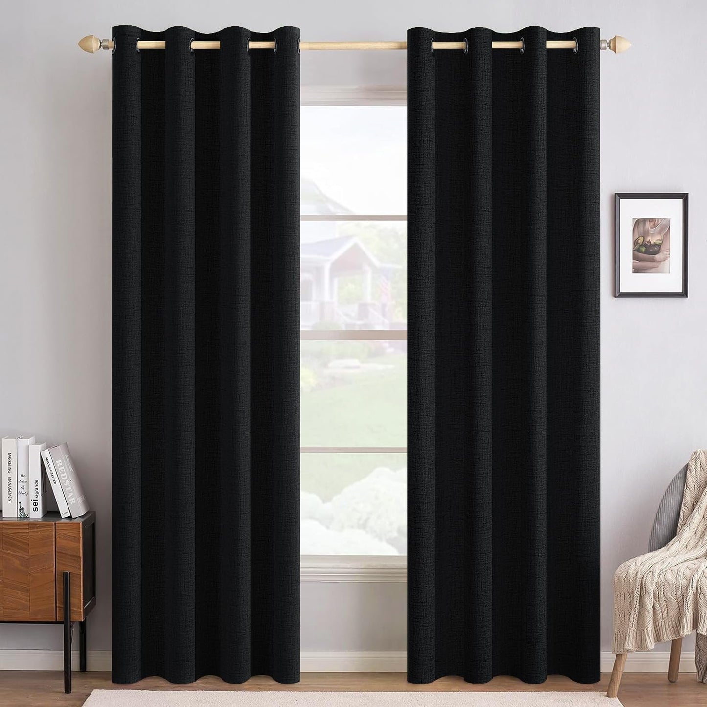 MIULEE Blackout Curtains - 100% Linen Texture Thermal Insulated Drapes | 52x72 Inch (2 Panels) for Bedroom & Living Room