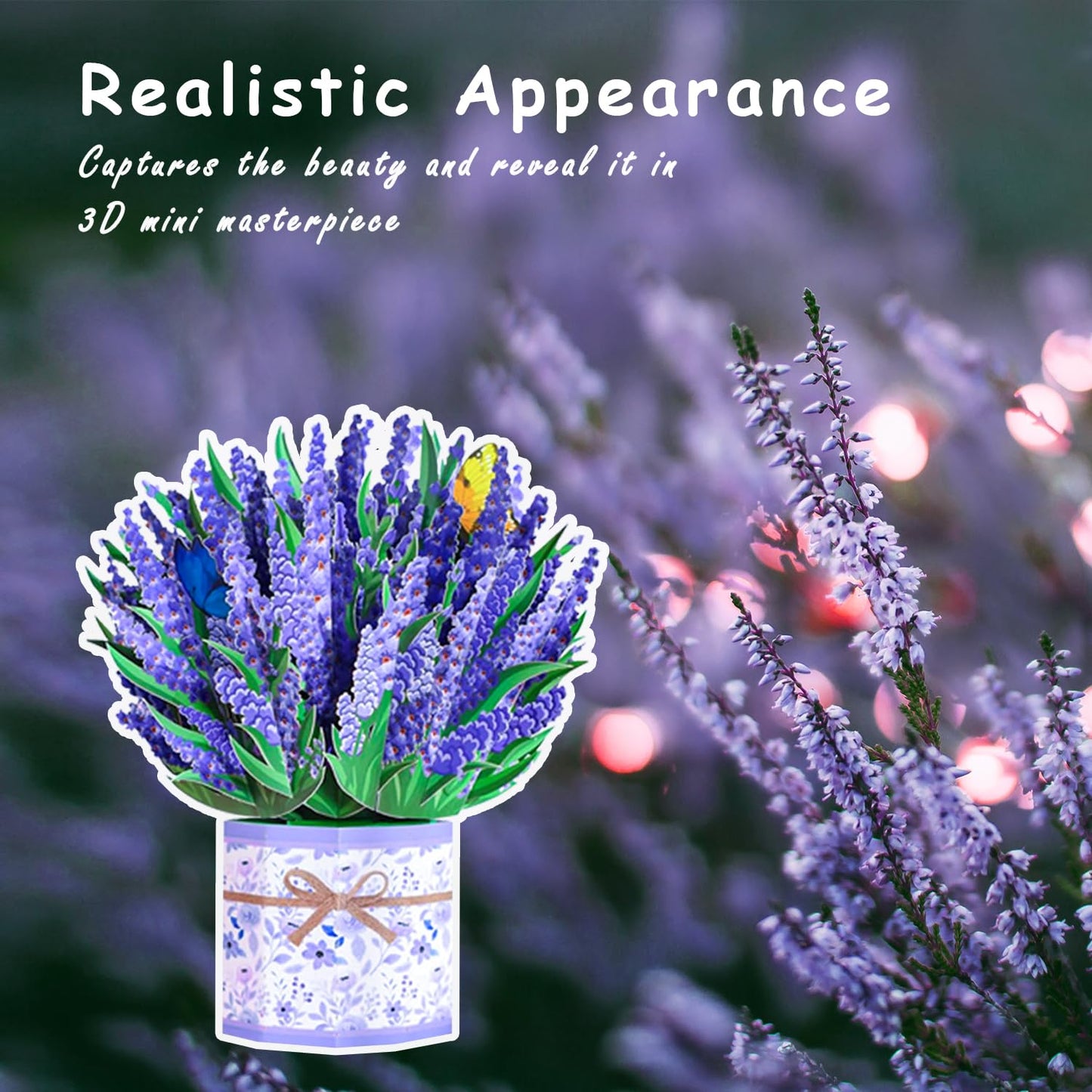 ROBBEAR Lavender Bouquet Pop Up Card, 3D Flower Greeting Card with Envelope for Any Occasion, Birthday, Mother's Day, Anniversary, Valentines Day, Foldable Flower Cards for Wife or Friends