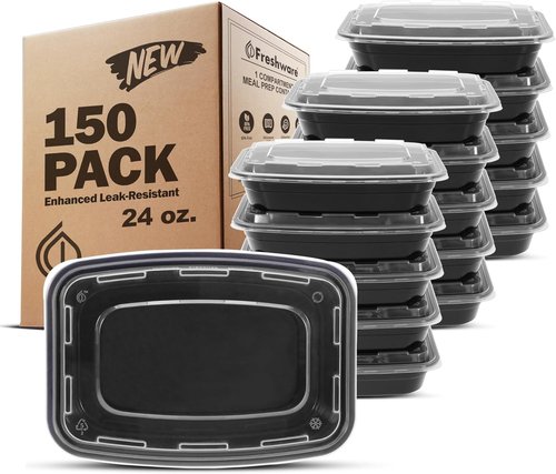 Freshware Meal Prep Containers - 150 Pack 1 Compartment Food Storage with Lids | BPA Free, Stackable, Microwave Safe (24 oz)