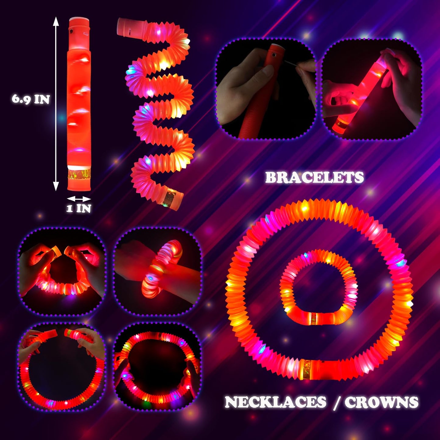 12-24 PCS Red Graduation Glow Sticks Pop Tubes,Light Up Bracelets Necklaces,Glow Party Favors for Kids Graduation Party,Kindergarten Preschool End of School Year Goodie Bag Stuffers Classroom Prizes