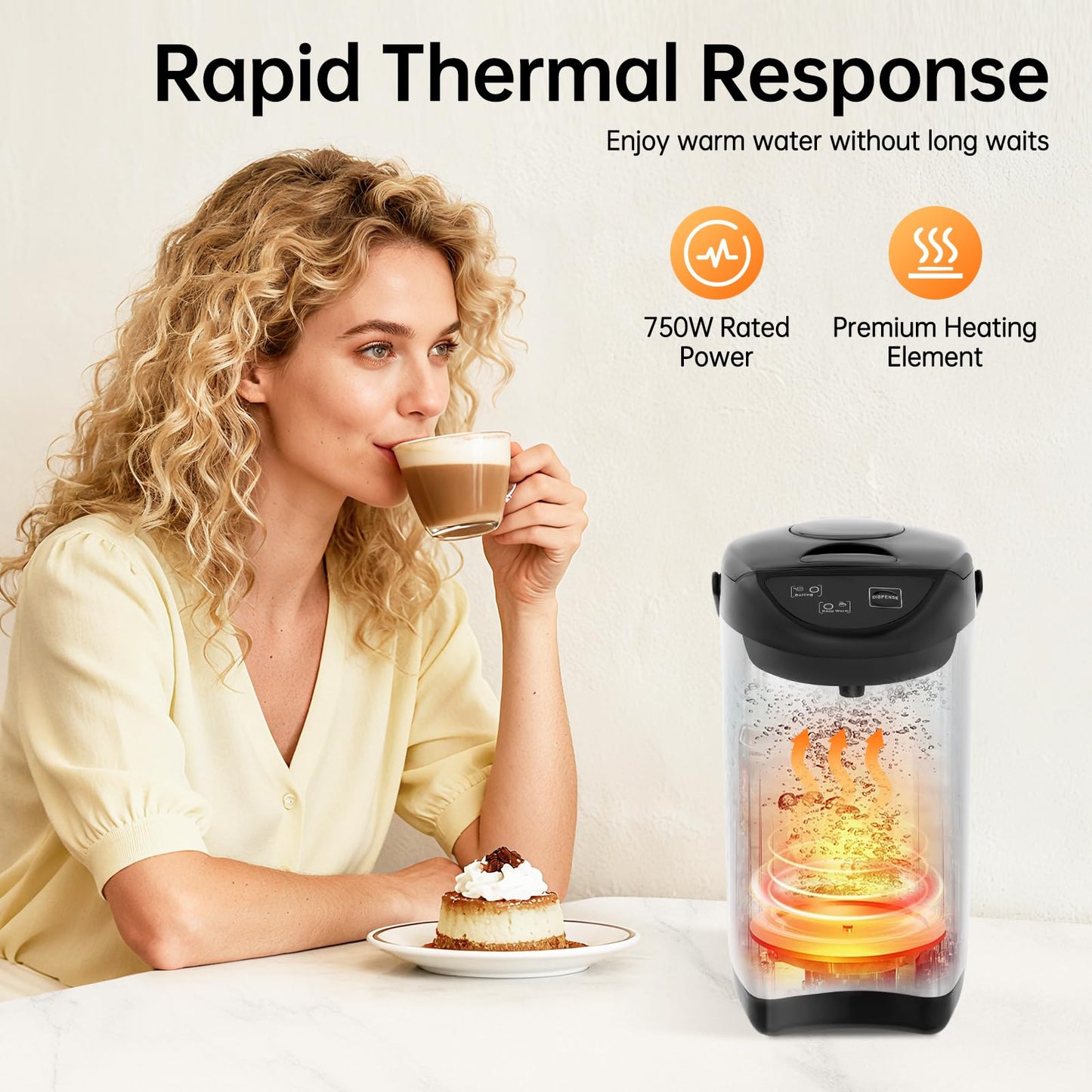 Water Boiler & Warmer, 750W 4L Electric Stainless Steel Water Boiler with 3 Dispensing Modes and Filter Mesh, Water Kettle Daily Use
