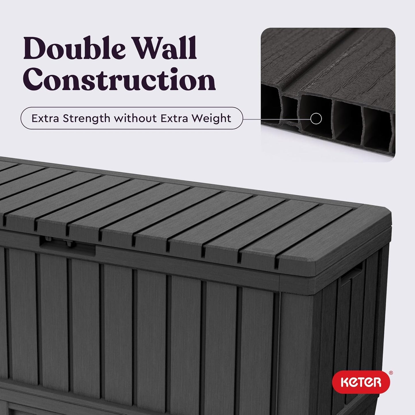Keter Kentwood 92 Gallon Resin Deck Box - Outdoor Storage for Patio Furniture & Cushions | Dark Grey