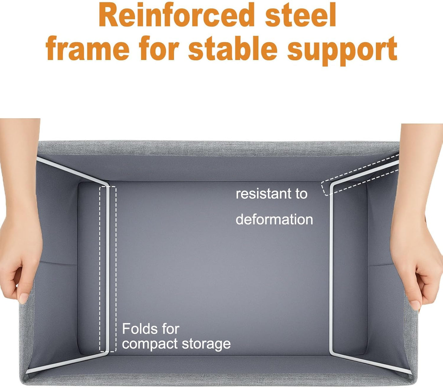 Skiennix Storage Cubes Organizer - Collapsible Fabric Bins with Reinforced Steel Frame | Gray, 18.5"x11"x7.9" - Ideal for Closet, Office, Toys & Books