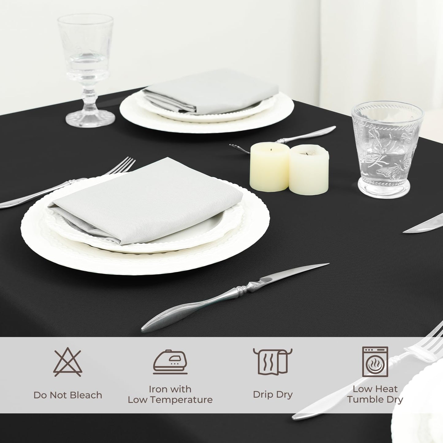 Romanstile Rectangle Tablecloth - Waterproof and Wrinkle Resistant Washable Polyester Table Cloth for Kitchen Dining/Party/Wedding Indoor and Outdoor Use (60 x 84 inch,Black)