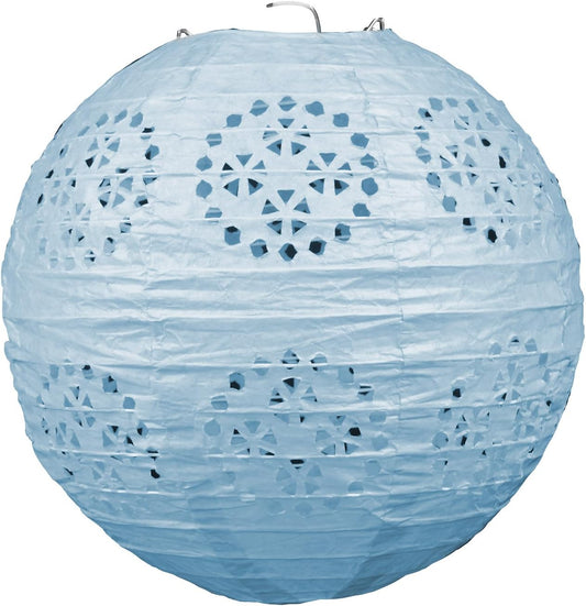 Light Blue Lace Paper Lanterns - Set of 3 Hanging Decorations for Baby Showers & Spring Parties