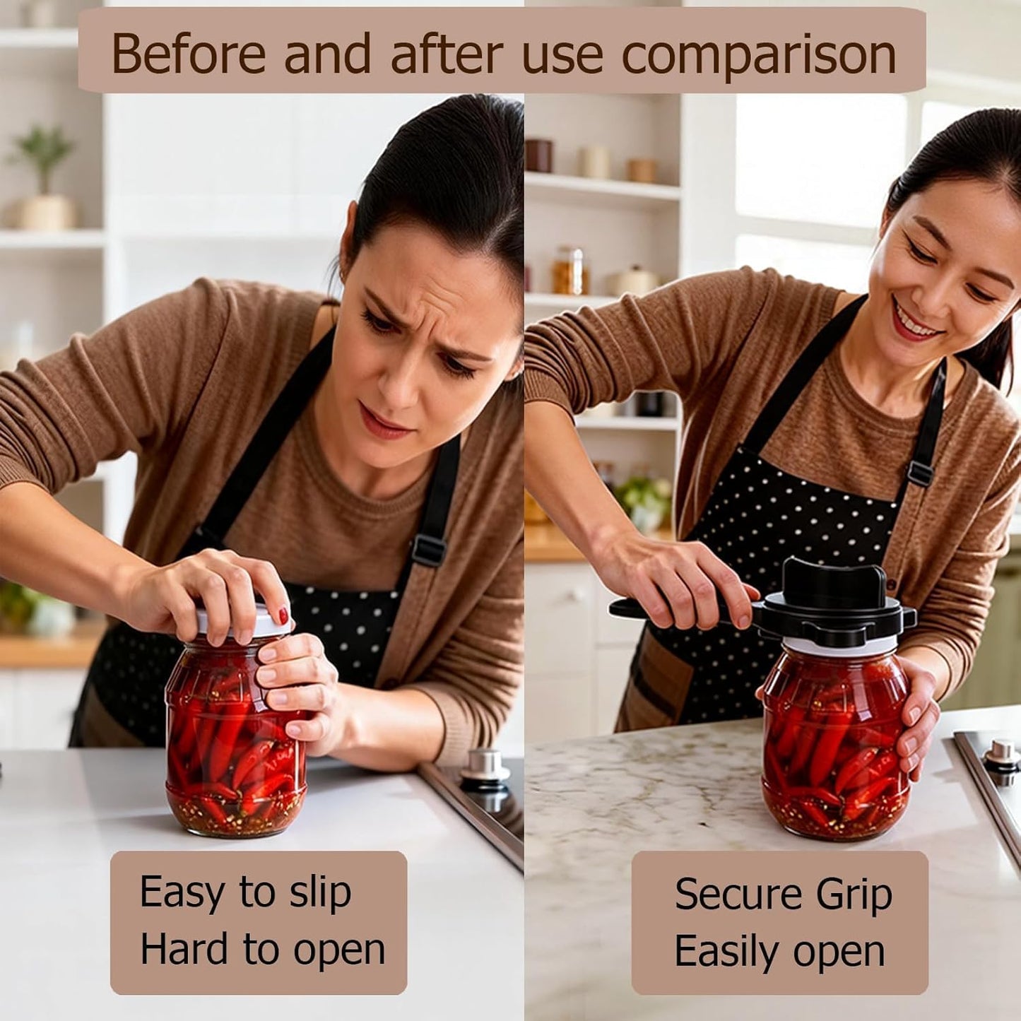 Skiennix 4-in-1 Jar Opener - Adjustable Kitchen Tool for Seniors | Easy Grip Design (Black)