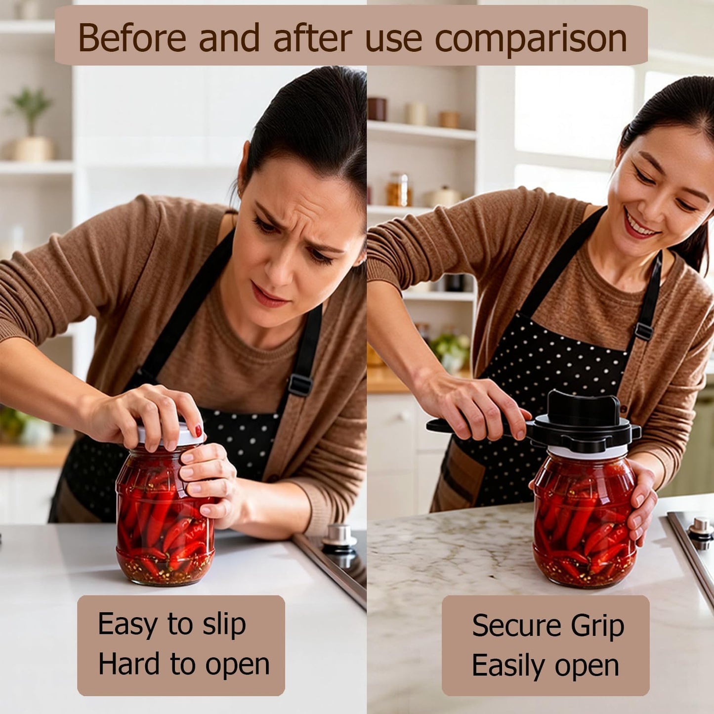 Ruydiwale 4-in-1 Jar Opener, Adjustable Jar Opener for Seniors, Kitchen Tool Designed Specifically for Seniors and Those with Limited Physical Strength, Suitable For Beer, Salad Dressing, Jar (Black)