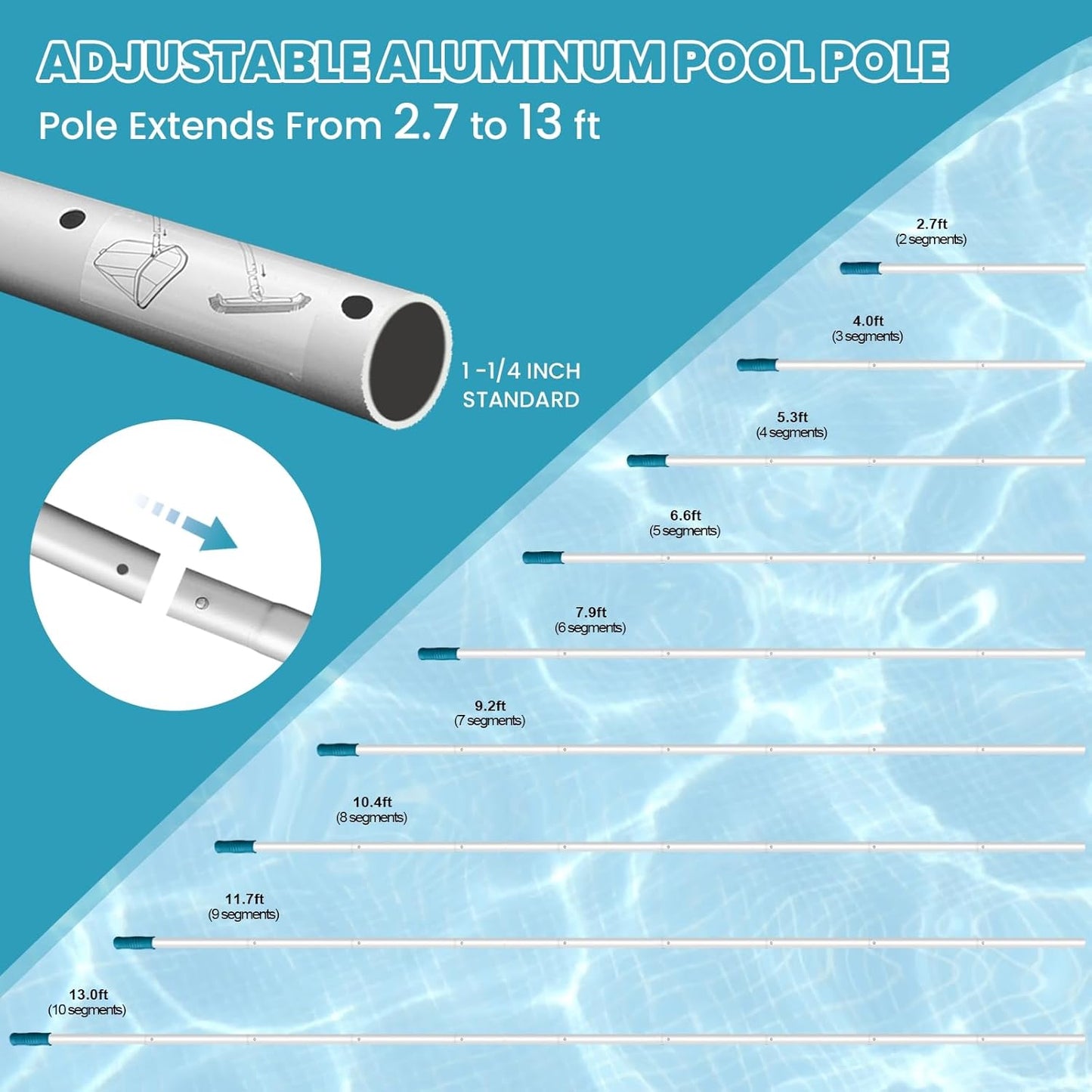 Skiennix Deluxe Swimming Pool Cleaning Kit - Net, Vacuum Head & 13Ft Pole for Inground & Above Ground Pools
