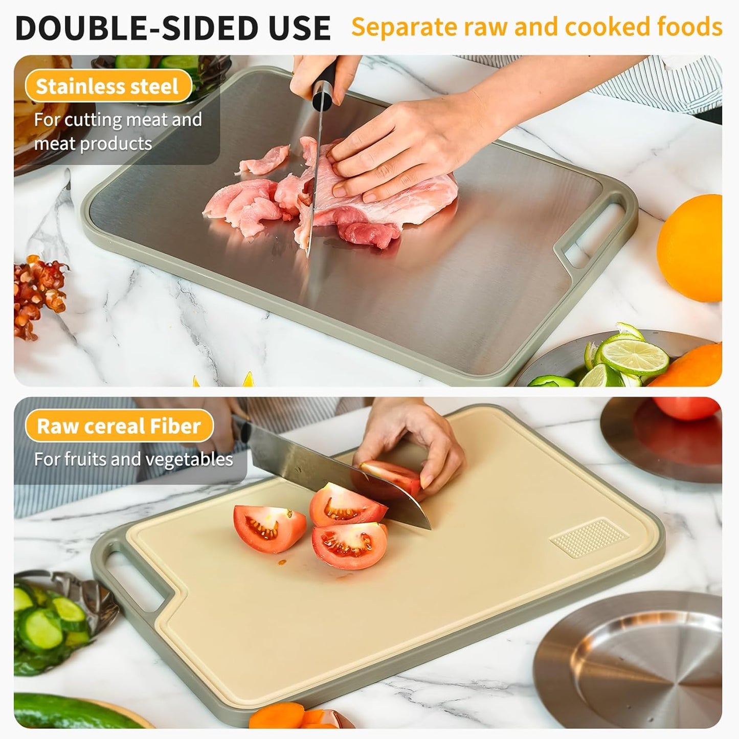 Skiennix Stainless Steel Cutting Board - Easy to Clean, Double-Sided, Large 13.4 x 9 Inch | Dishwasher Safe