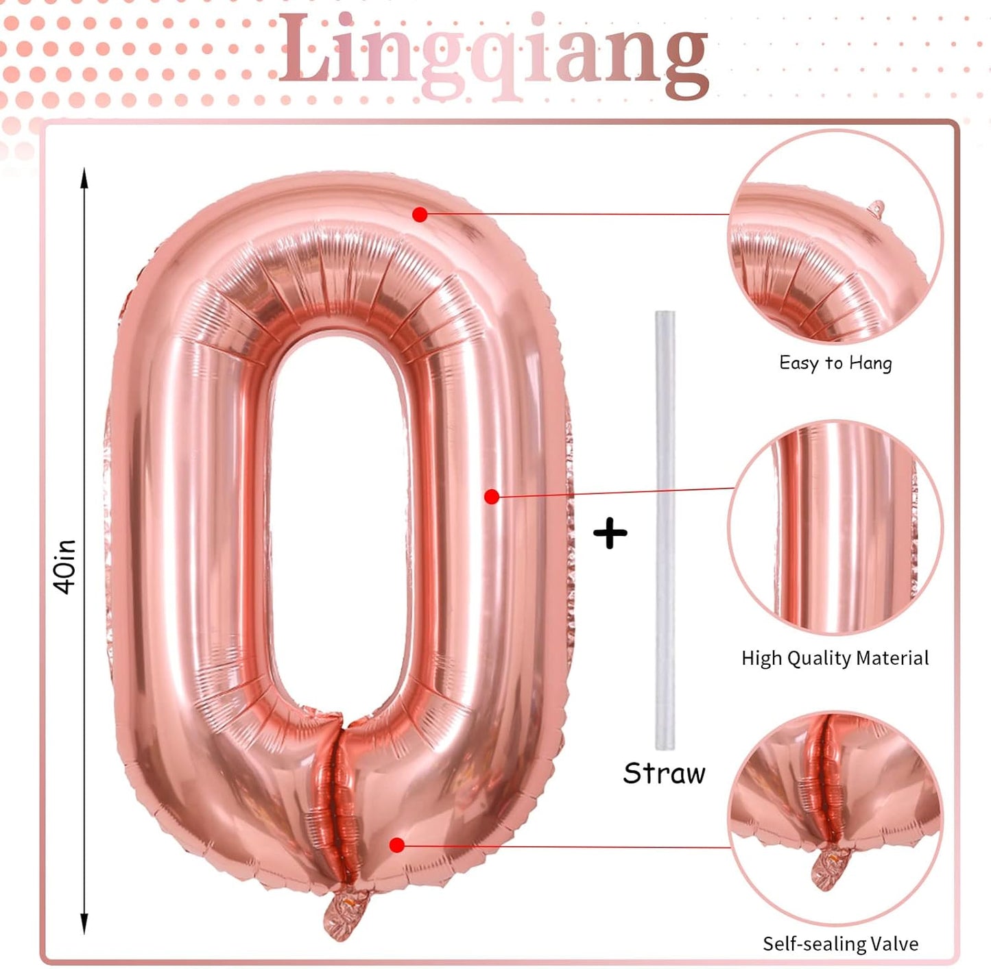 Rose Gold Number 0 Balloon by [Brand Name] - Large Self-Inflating Helium Foil for 20th, 30th, 40th Birthdays & Celebrations