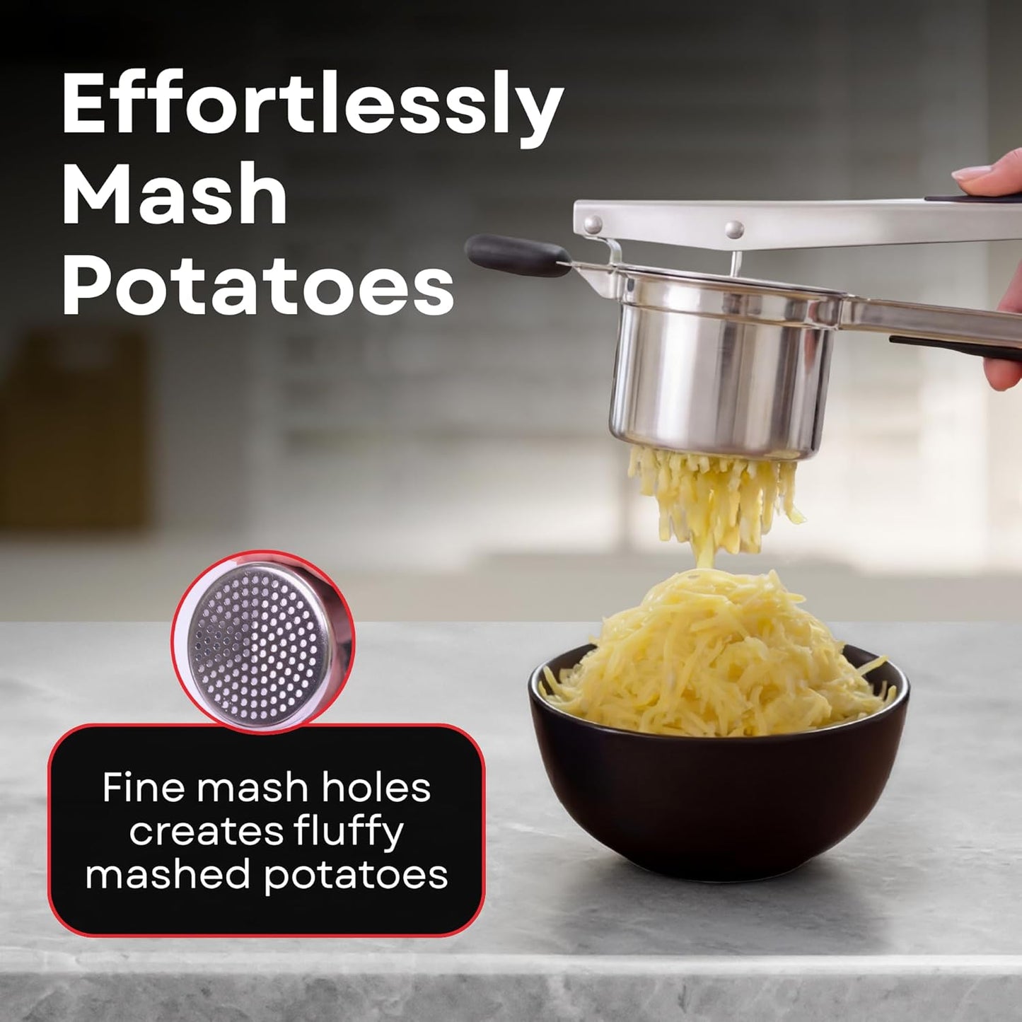 Professional 430 Stainless Steel Potato Ricer by [Brand Name] - 15oz Masher for Fluffy Potatoes, Gnocchi & Baby Food - Ergonomic Non-Slip Handles, Heavy Duty & Dishwasher Safe