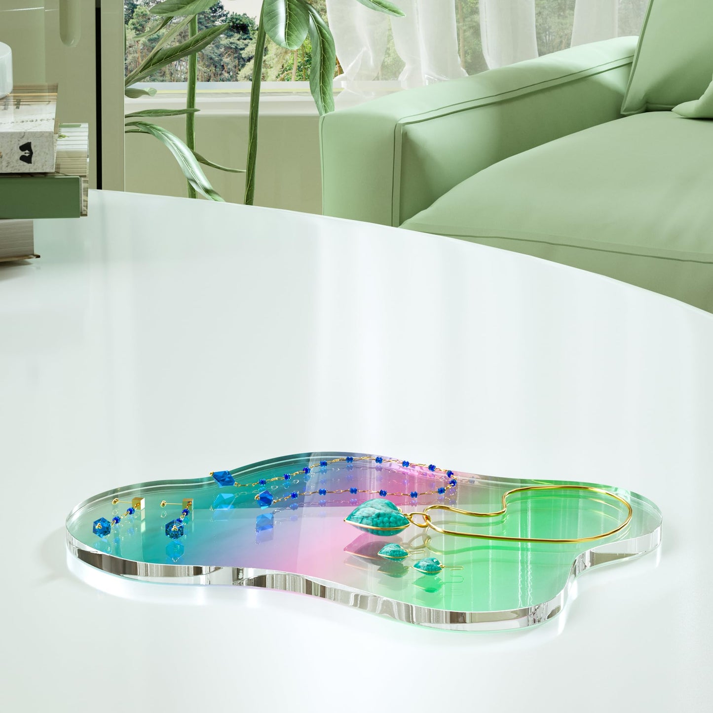 Leadiy Acrylic 2Pcs/Set Iridescent Coaster for Desk,Bar Drink Coaster, Clear Cloud Shape Coffee Cup Coaster, Perfect for Tabletop Protection and Accessories Display.(Iridescent)