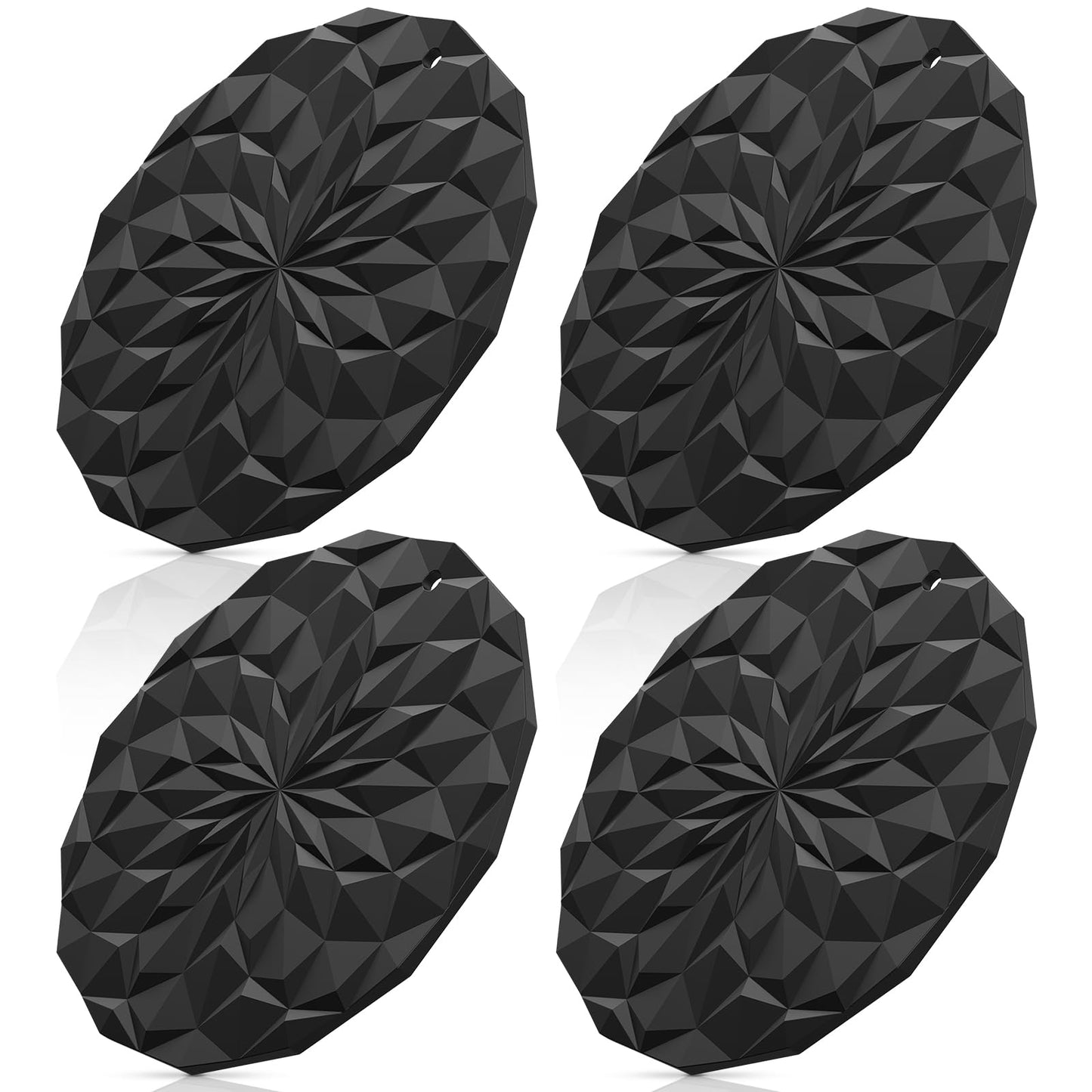 ME.FAN Silicone Trivet Mats - 4 Pack Pot Holders - 7.4'' Thickened Hot Pads for Hot pots, Pans and Dishes, Heat Resistant Silicone Trivet for Table and Counter Top Black