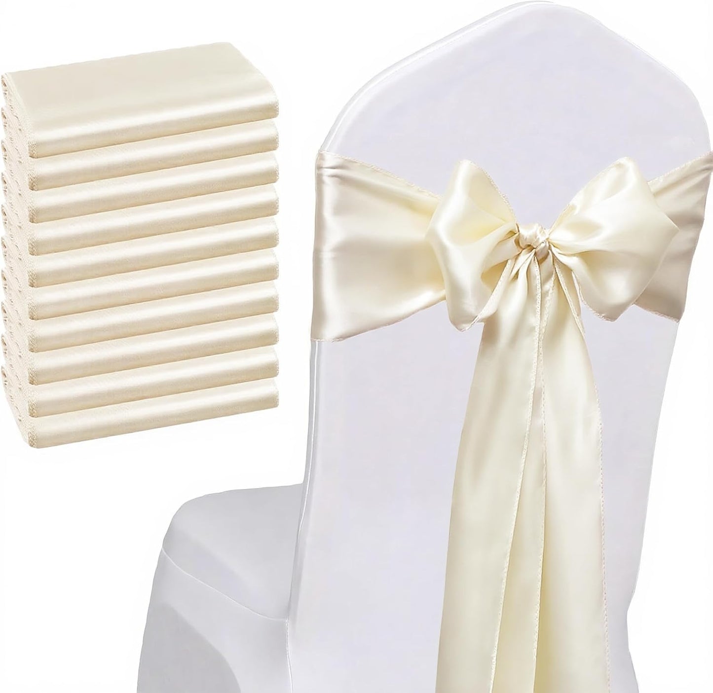 Regine Switzerland Satin Chair Sashes - Elegant Ivory Bows for Weddings | 7x108 Inch, Pack of 50