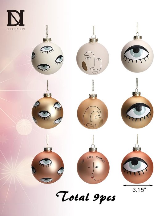 DN DECONATION White and Gold Christmas Ornaments - 3.15" Glass Ball Set for Festive Tree Decor