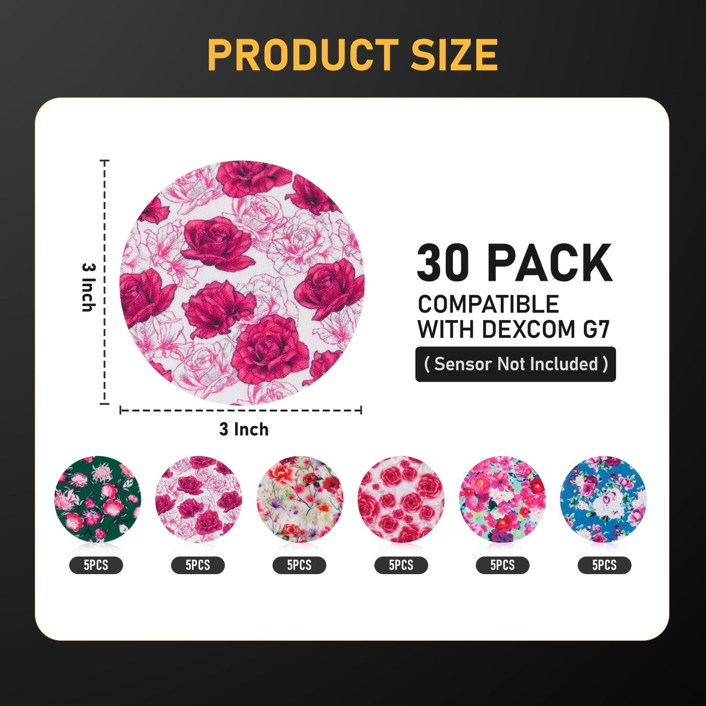 ANGTICS 30 Pcs Dexcom G7 Over Patches, Waterproof & Breathable CGM Sensor Patches, Flexible Pre-Cut Adhesive Tape, Long-Lasting Up to 10 Days Glucose Monitor Covers (Rosy Dream Sonnet)