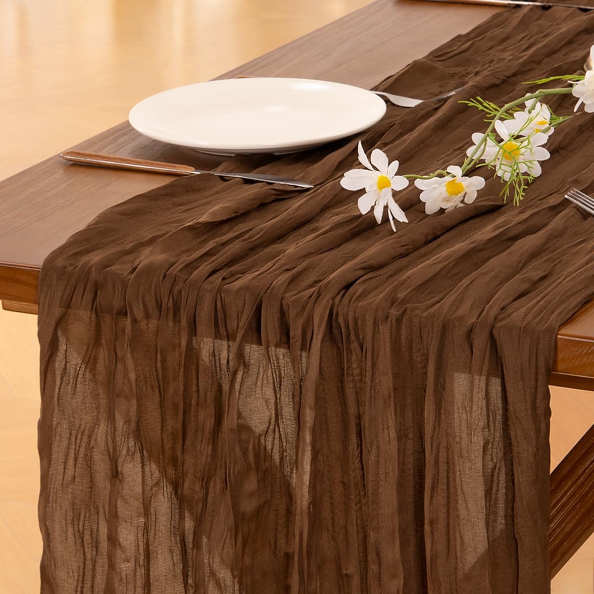 Socomi 10-Piece Brown Coffee Cheesecloth Table Runner - 120 Inch Rustic Boho Decor for Weddings & Events