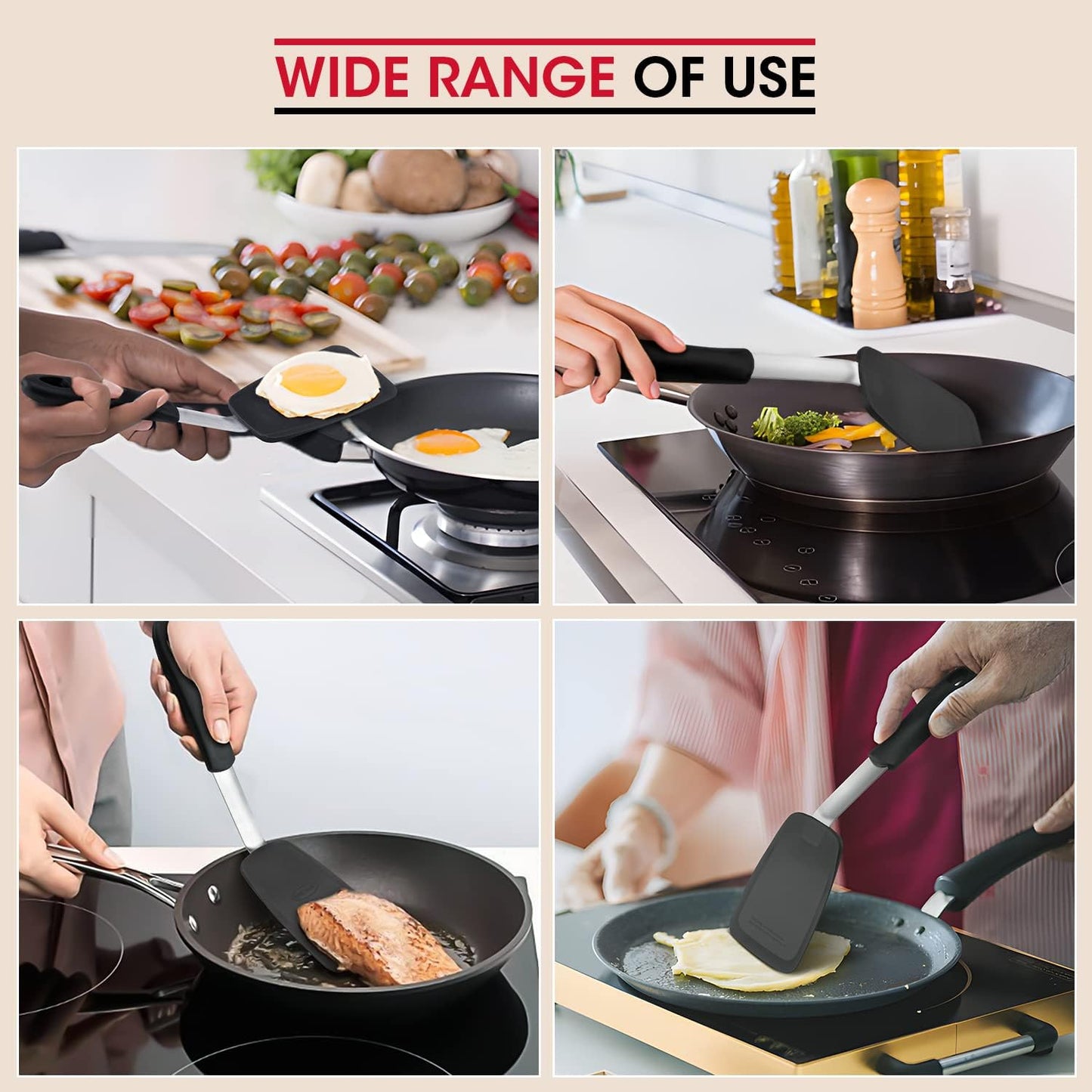 Unicook Silicone Spatula Set - 600°F Heat Resistant Turners for Flipping Eggs, Burgers & More | Black